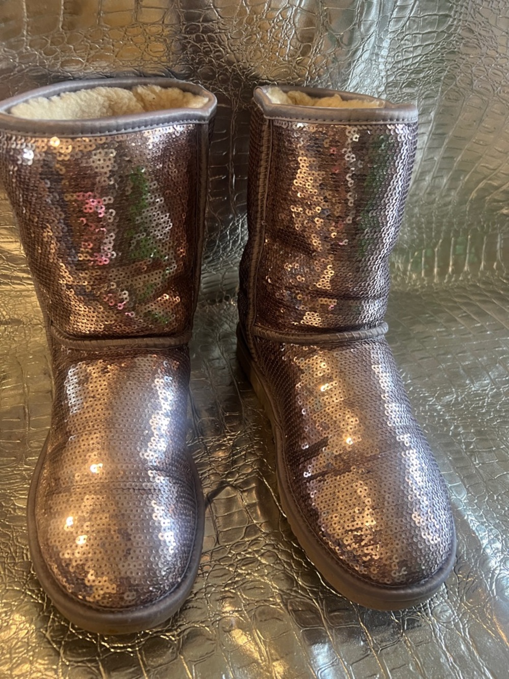UGG Sequined Metallic Rose Gold Classic Short Boots